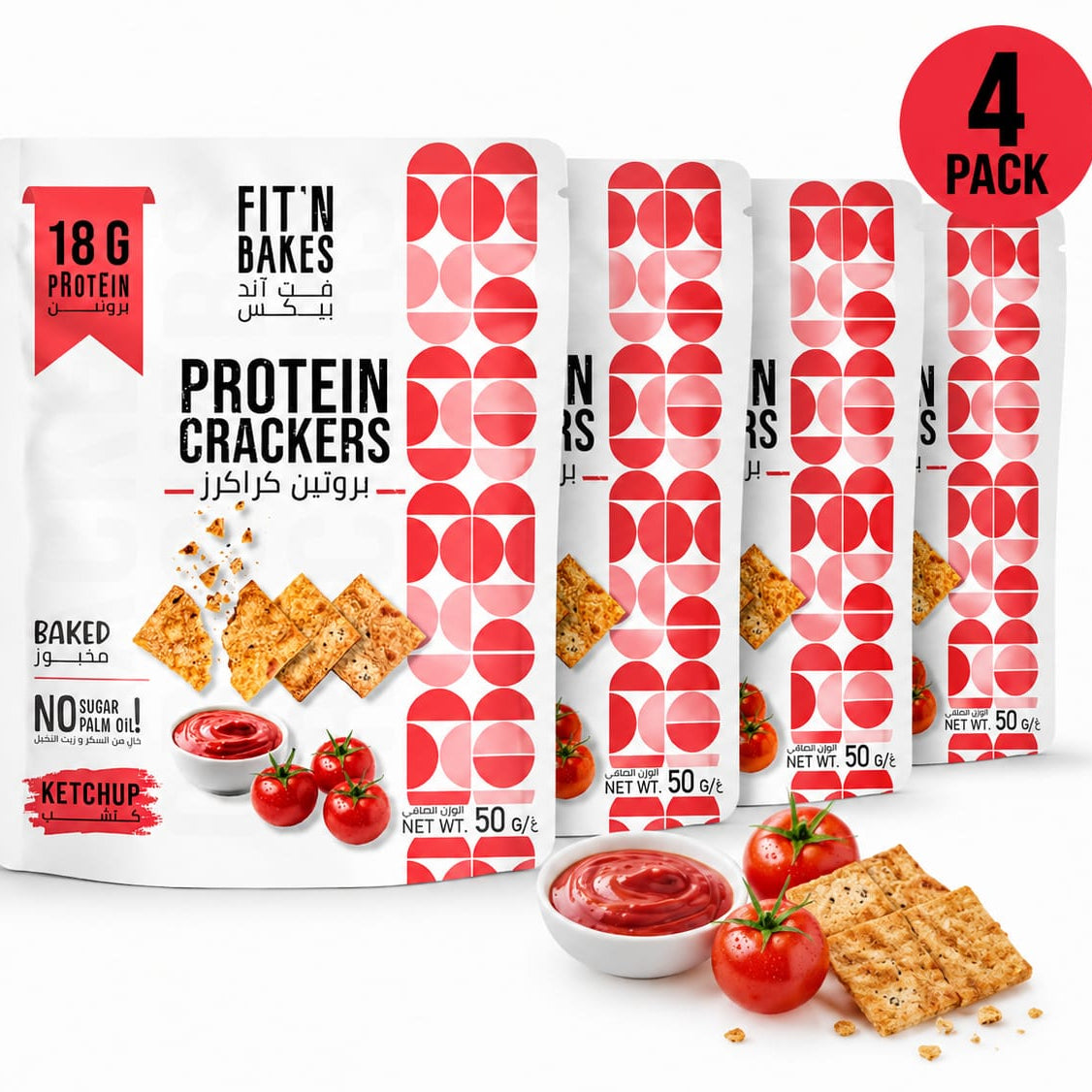 Pack of 4, High Protein Crackers, Ketchup