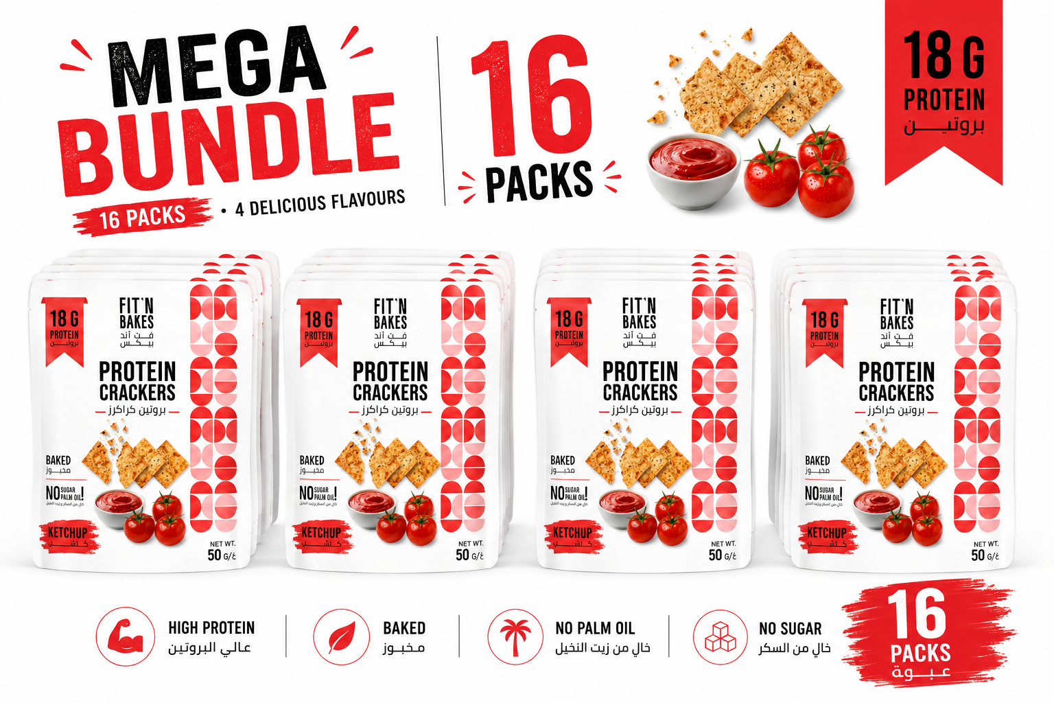 Pack of 16 , High Protein Crackers,Ketchup